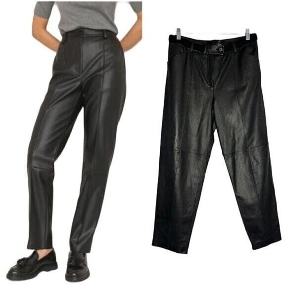 THAKOON Addition Women’s Black Lambskin Leather Pants Size 4 - Picture 1 of 16